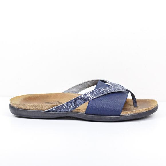 NAOT Penelope Python Stretch Slide Thong Sandals Cork Navy Blue Sz 37 US 6-6.5 - Picture 2 of 8